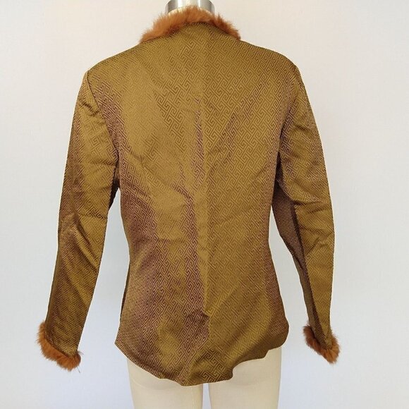 Vintage Asian Bronze Jacket Size S M Art To Wear Frog Clasp Fur Collar Kenki - Picture 7 of 10
